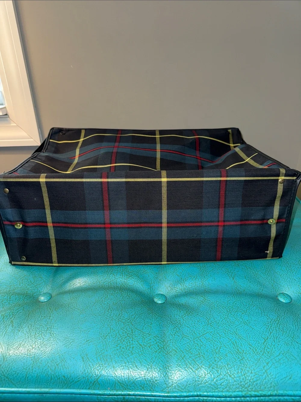 Vintage classic preppy plaid collapsible luggage tote small suitcase bag